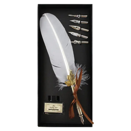 Writing Calligraphy Set - Black Box with White Feather Pen