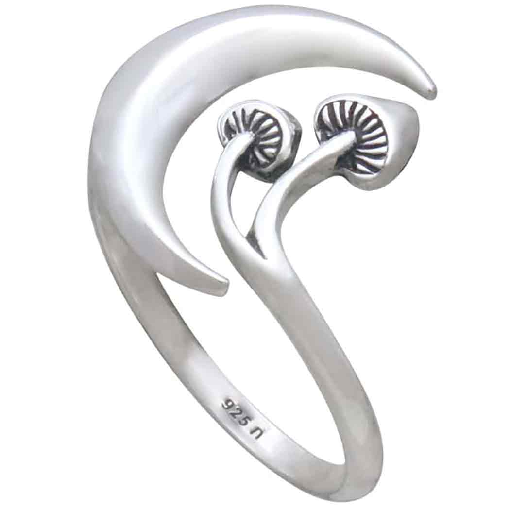 Sterling Silver Moon and Mushroom Adjustable Ring