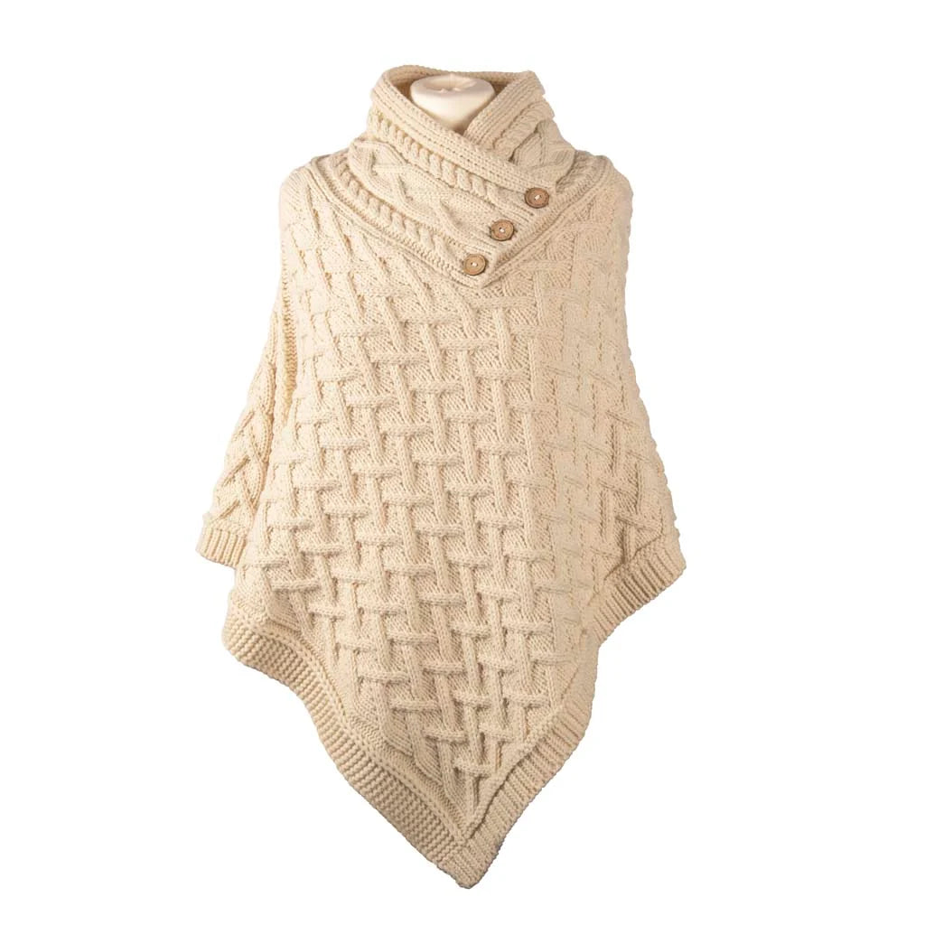 Aran Cable Knit Button Poncho