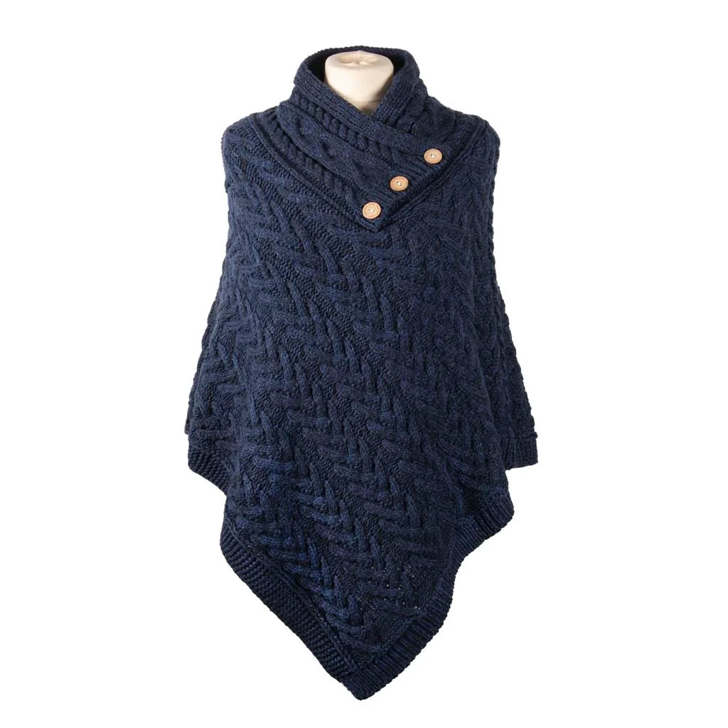Aran Cable Knit Button Poncho
