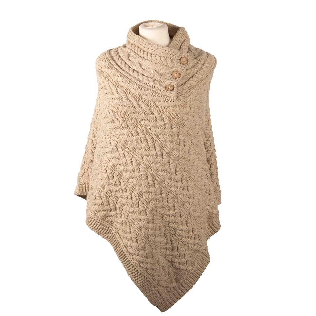 Aran Cable Knit Button Poncho