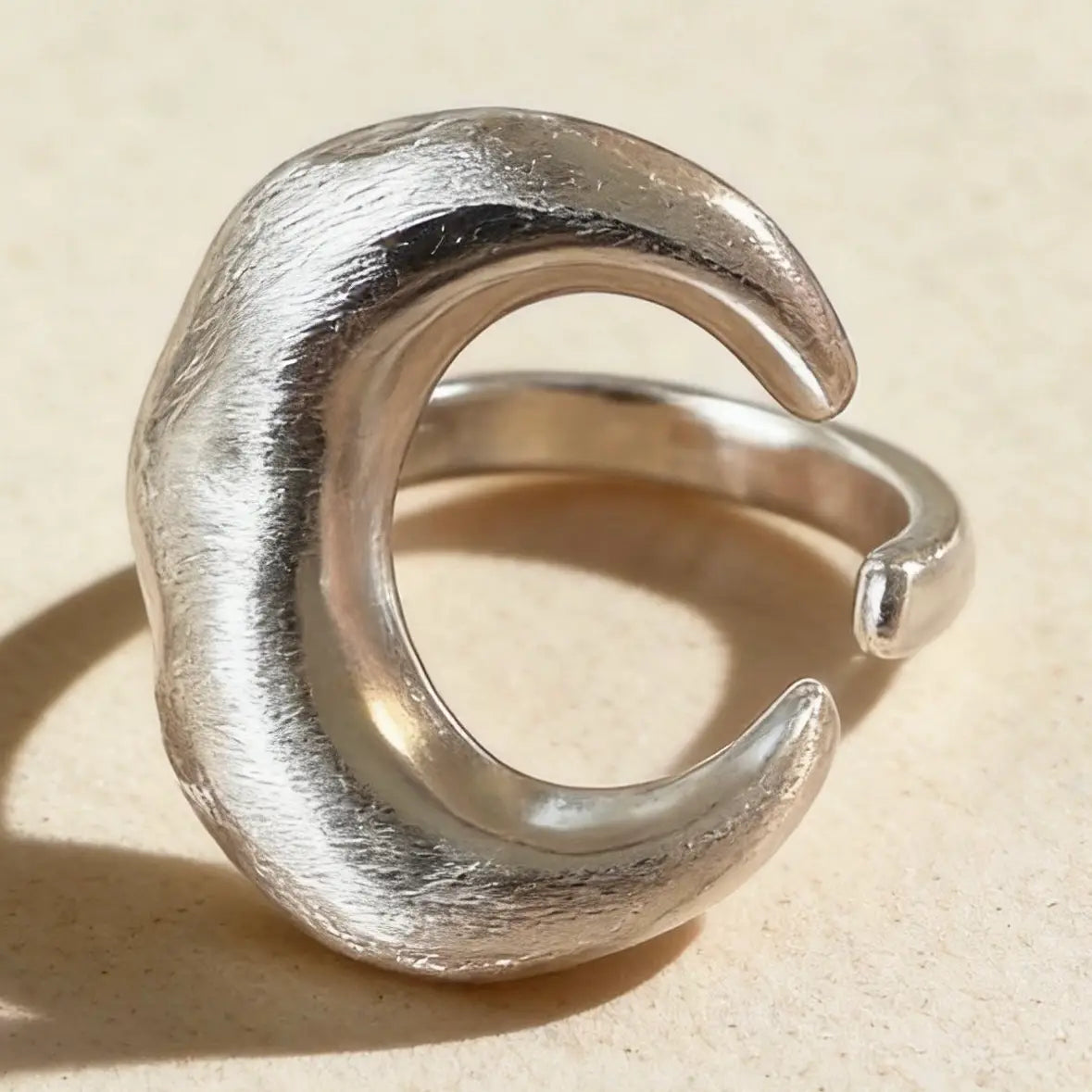 Silver Crescent Moon Adjustable Ring