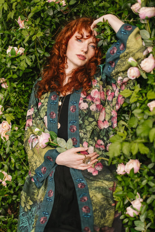 The Daydreamer Matinee Duster Kimona With Florals & Rabbits By Market Of Stars