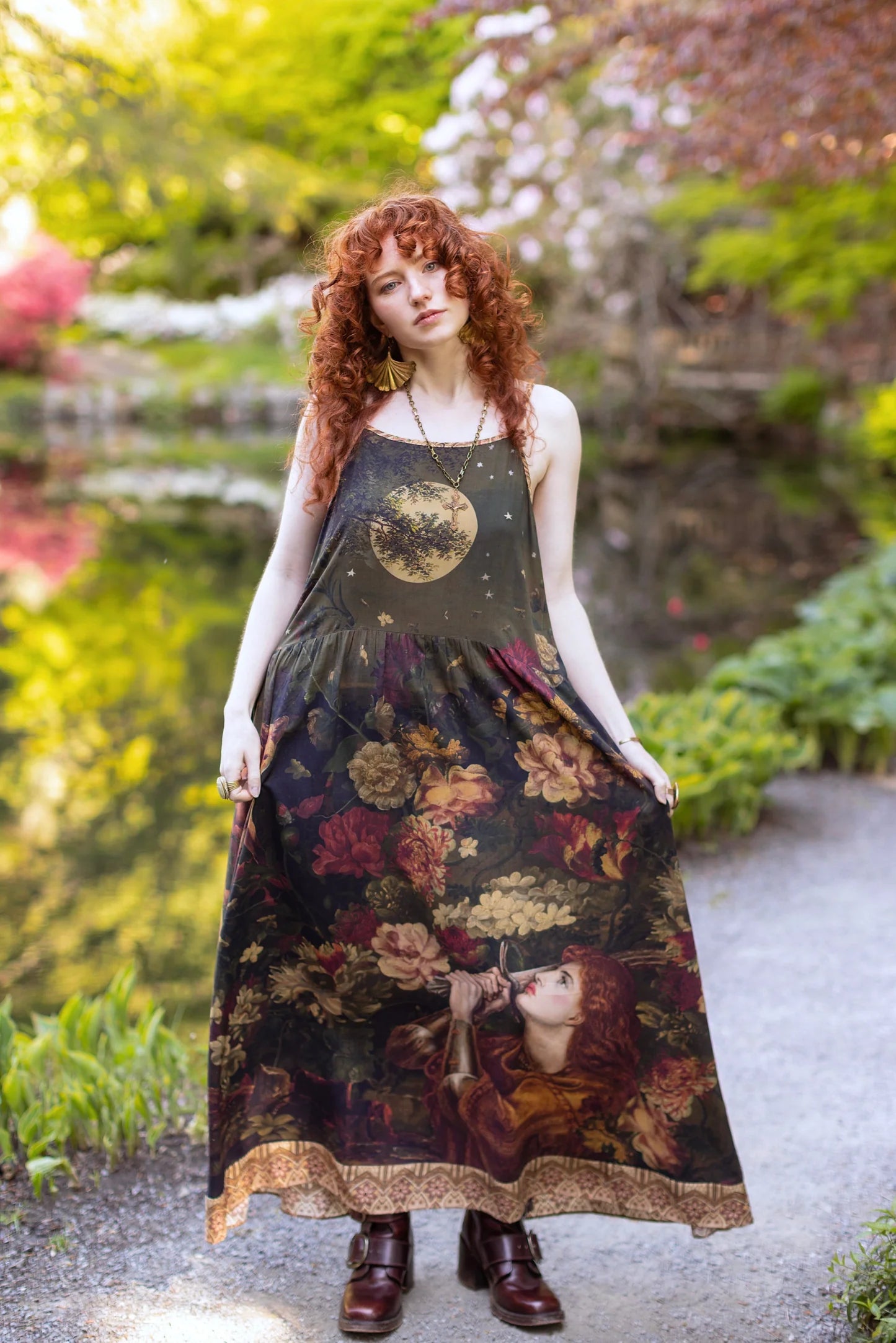 The Messenger Long Maxi Slip Dress w/ Joan of Arc & Florals