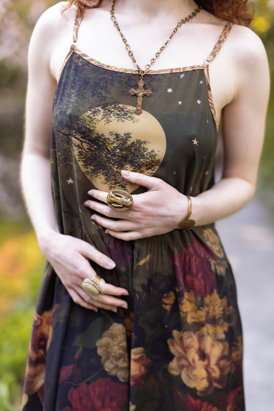 The Messenger Long Maxi Slip Dress w/ Joan of Arc & Florals