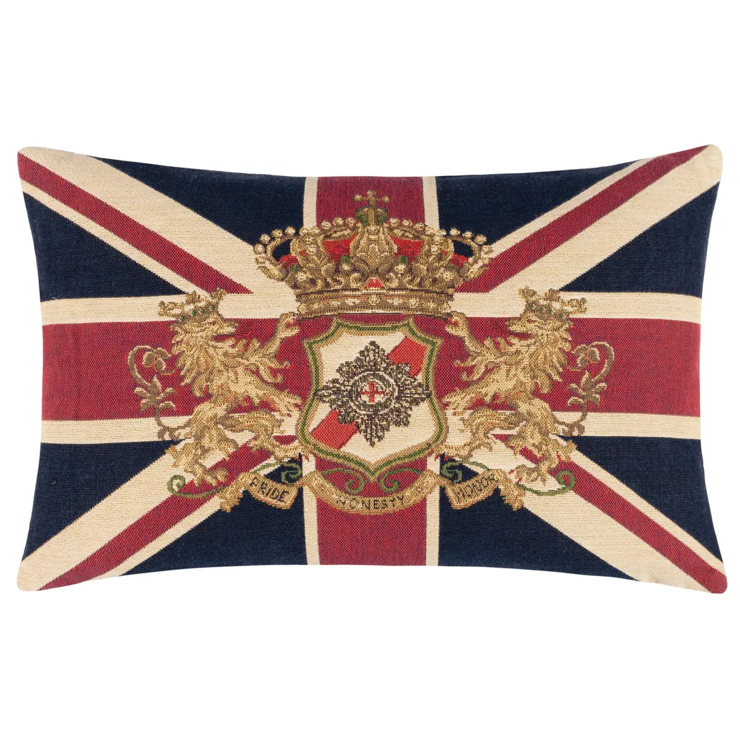 Union Jack Lion Crest Flag Tapestry Cushion Blue/Red