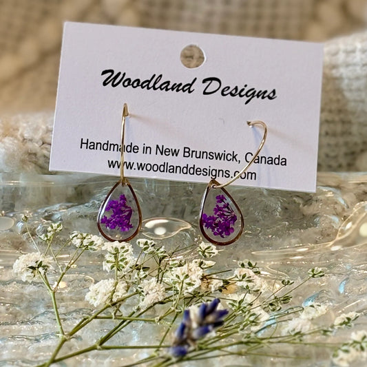 Queen Anne's Lace Purple Teardrop Hoop Earrings