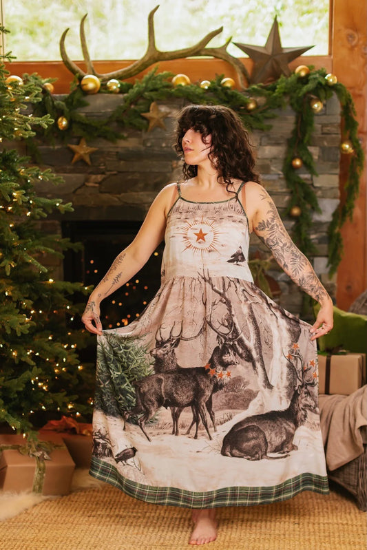 Winter Wish Boheme Long Maxi Slip Dress With Christmas Deer By Market Of The Stars