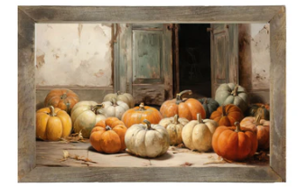 Pumpkins in a doorway art print