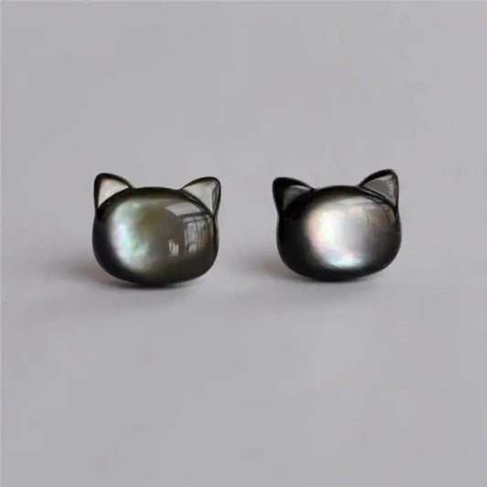 Mother of Pearl Cat Stud 925 Sterling Silver Earrings