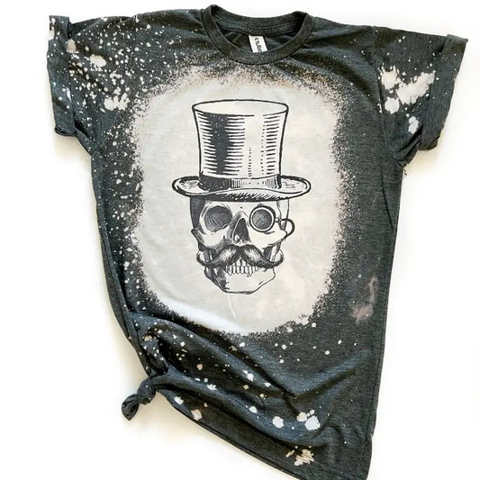 Dapper Skeleton Halloween Bleached Tee