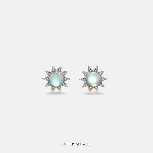 Sun Moonstone Stud Earrings in 925 sterling silver