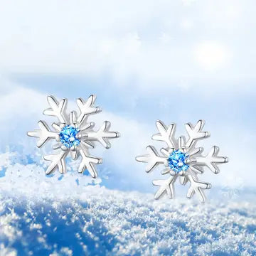 Blue Stone Snowflake Stud Earrings in 925 Sterling Silver