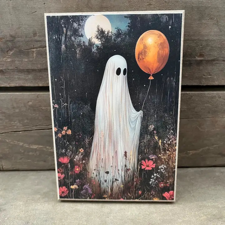 Fall Balloon Ghost Block Print 4 x 6"