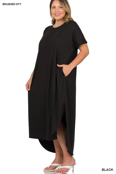 Plus Size Brushed DTY Short Sleeve Maxi Dress - Black