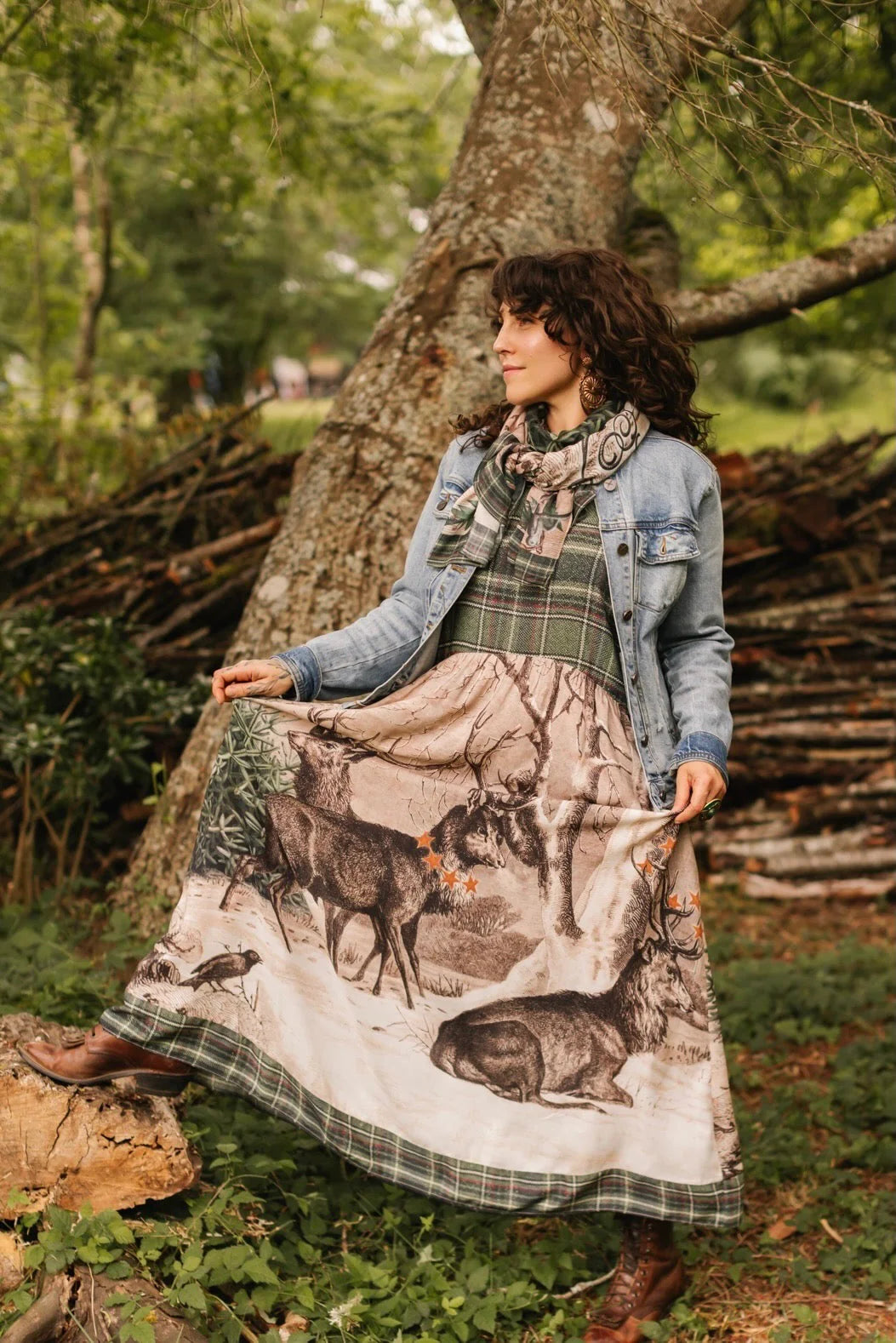 Winter Wish Boheme Long Maxi Slip Dress With Christmas Deer By Market Of The Stars