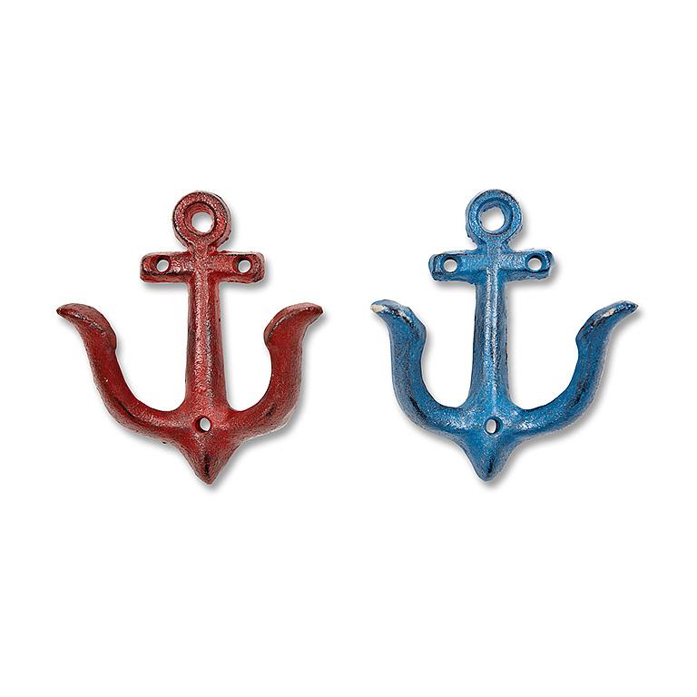 Anchor Double Hook 4"H  Cast Iron Blue or Red