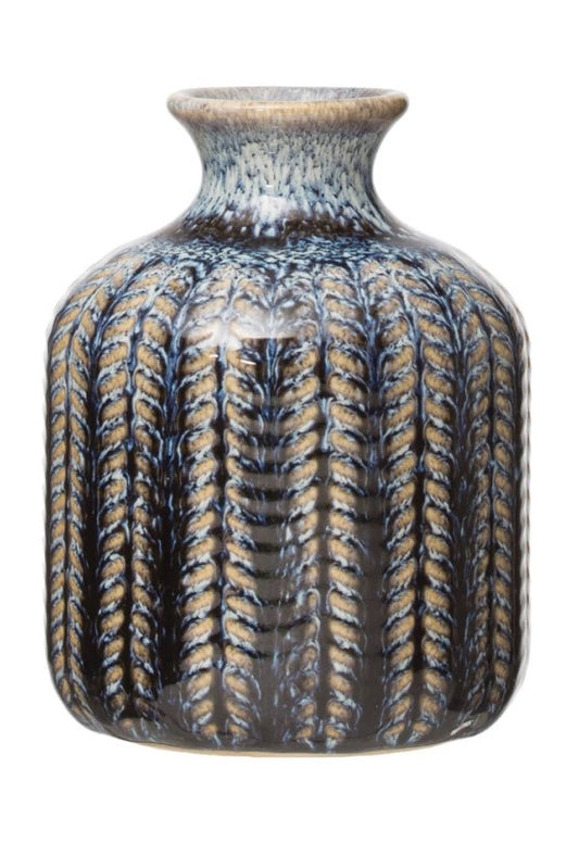 Embossed Stoneware Vase with Glaze