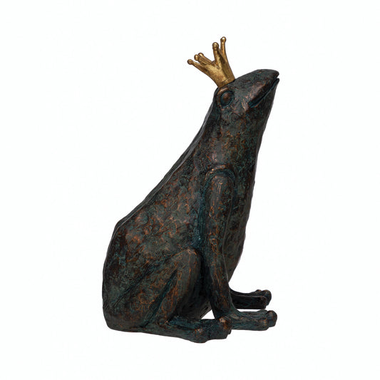 Resin Frog with Gold Crown, Patina Finish