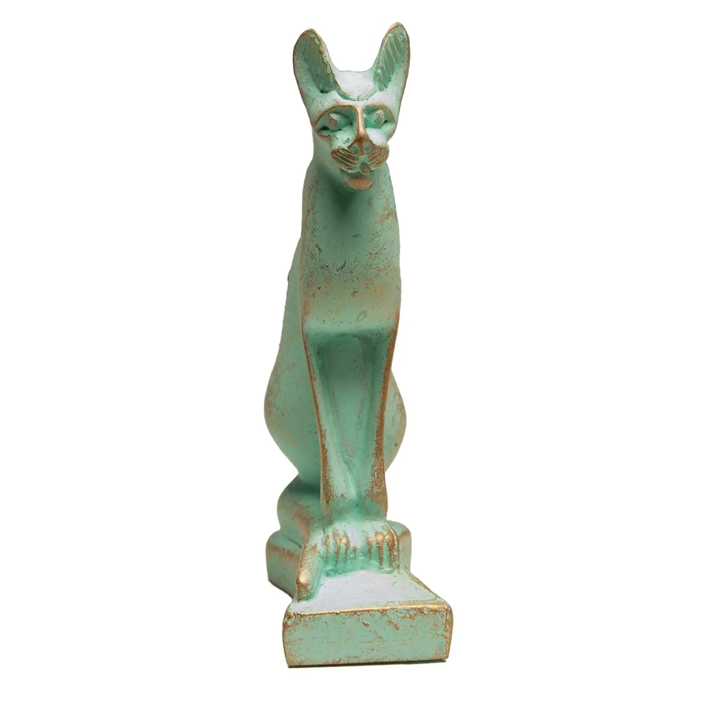 Bastet Cat with Green and Gold  Patina - 3"